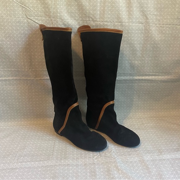 Davos Gomma Ganzo Italy Suede & Leather Flat Knee-High Boots 37 - Picture 1 of 8